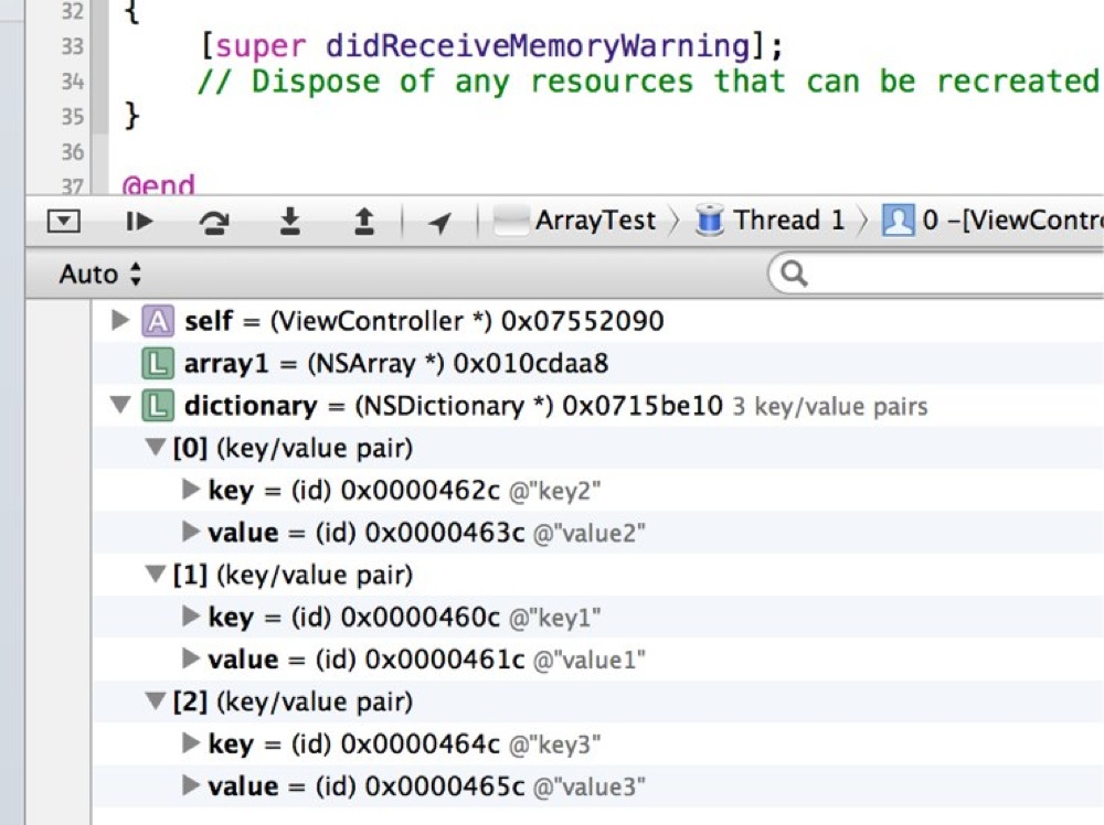 これは嬉しい！Xcode4.6でデバッガ使用時にNSArray・NSDictionaryの中身を参照できる！